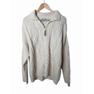 Aran Crafts Ireland Womens Cable Knit Full Zip Cardigan Merino Wool Size L Cream